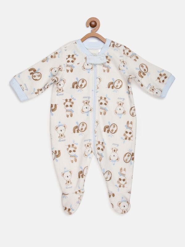 White-Blue Fleece Babysuit-Front Opening image number 0